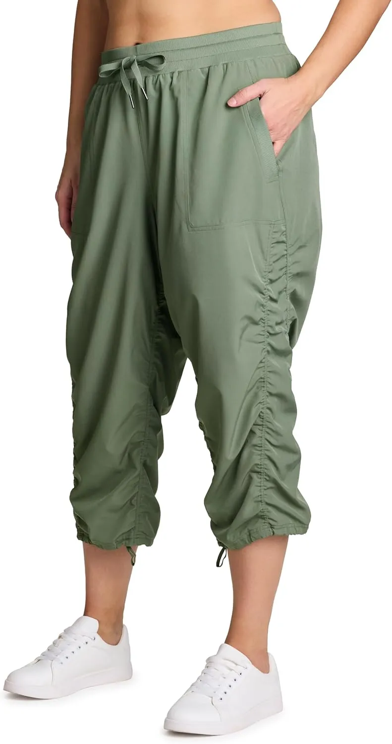 RBX Active Women's Plus Size Fashion Lightweight Woven Body Skimming Drawstring Capri Pant