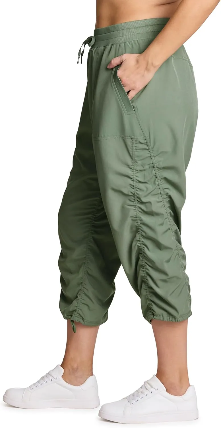 RBX Active Women's Plus Size Fashion Lightweight Woven Body Skimming Drawstring Capri Pant
