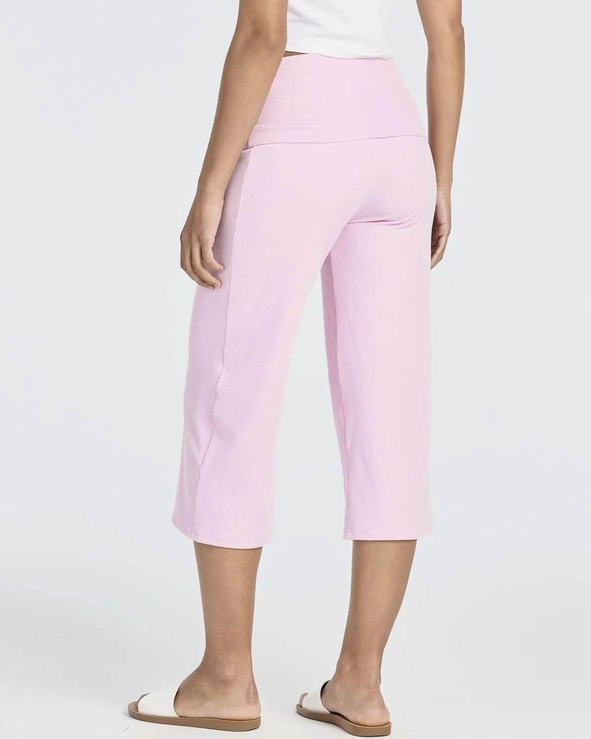 Real Essentials 3 Pack: Women's Ribbed Foldover Wide Leg Loose Capri Open Bottom Yoga Lounge Pants (Available in Plus)