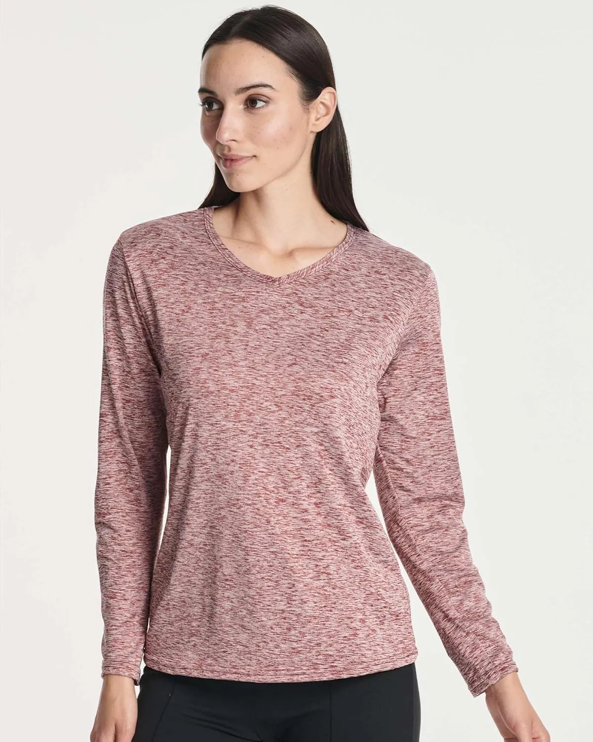 Real Essentials 4-Pack: Women's Dry-Fit Long-Sleeve V-Neck Athletic Workout Shirt (Available in Plus Size)