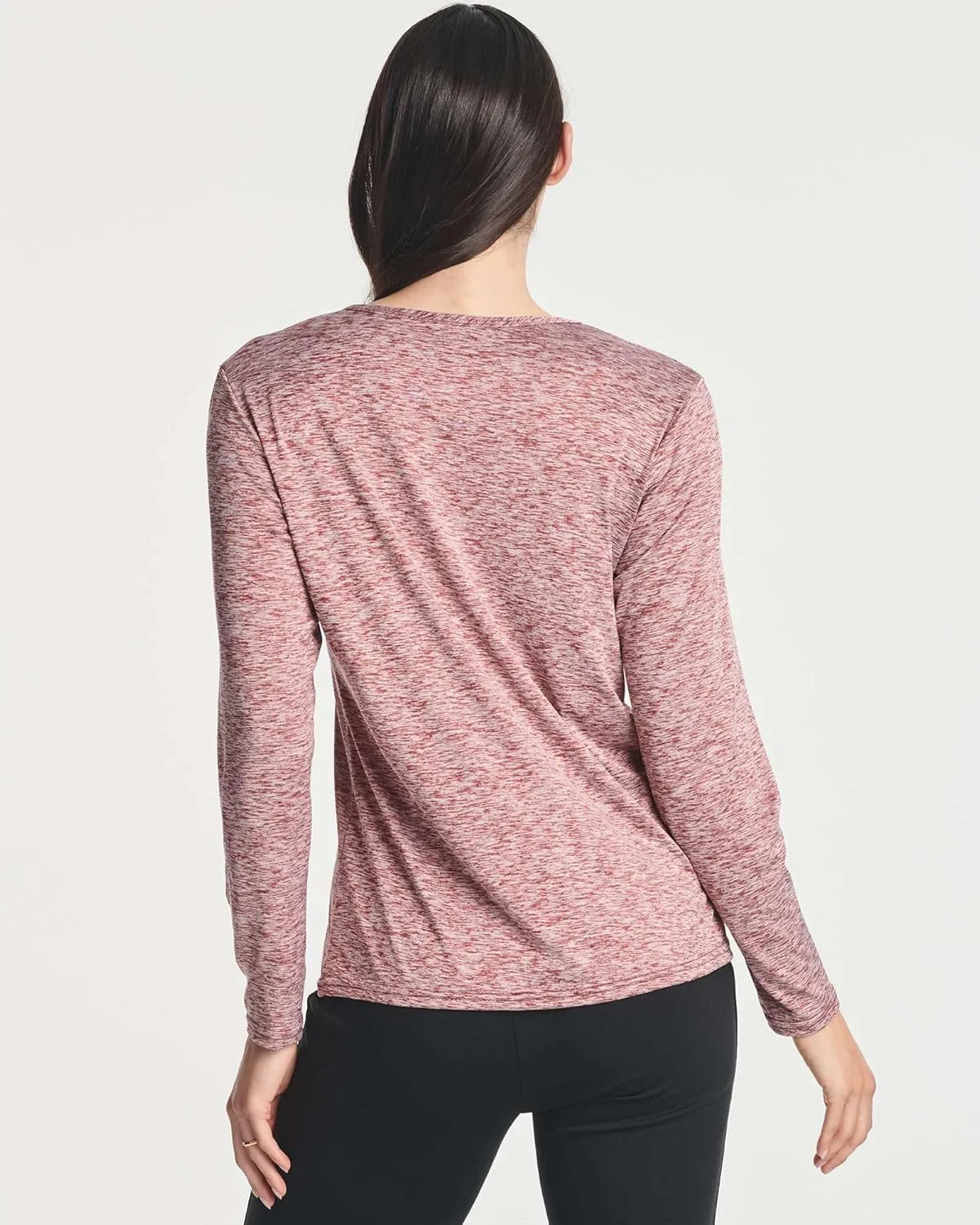 Real Essentials 4-Pack: Women's Dry-Fit Long-Sleeve V-Neck Athletic Workout Shirt (Available in Plus Size)