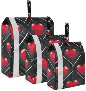 Red Hearts Plaid Packing Cubes for Suitcases 3 Set Lightweight Compression Luggage Packing Organizers for Carry on Suitcase Travel Essentials Luggage Organizer Bags Set