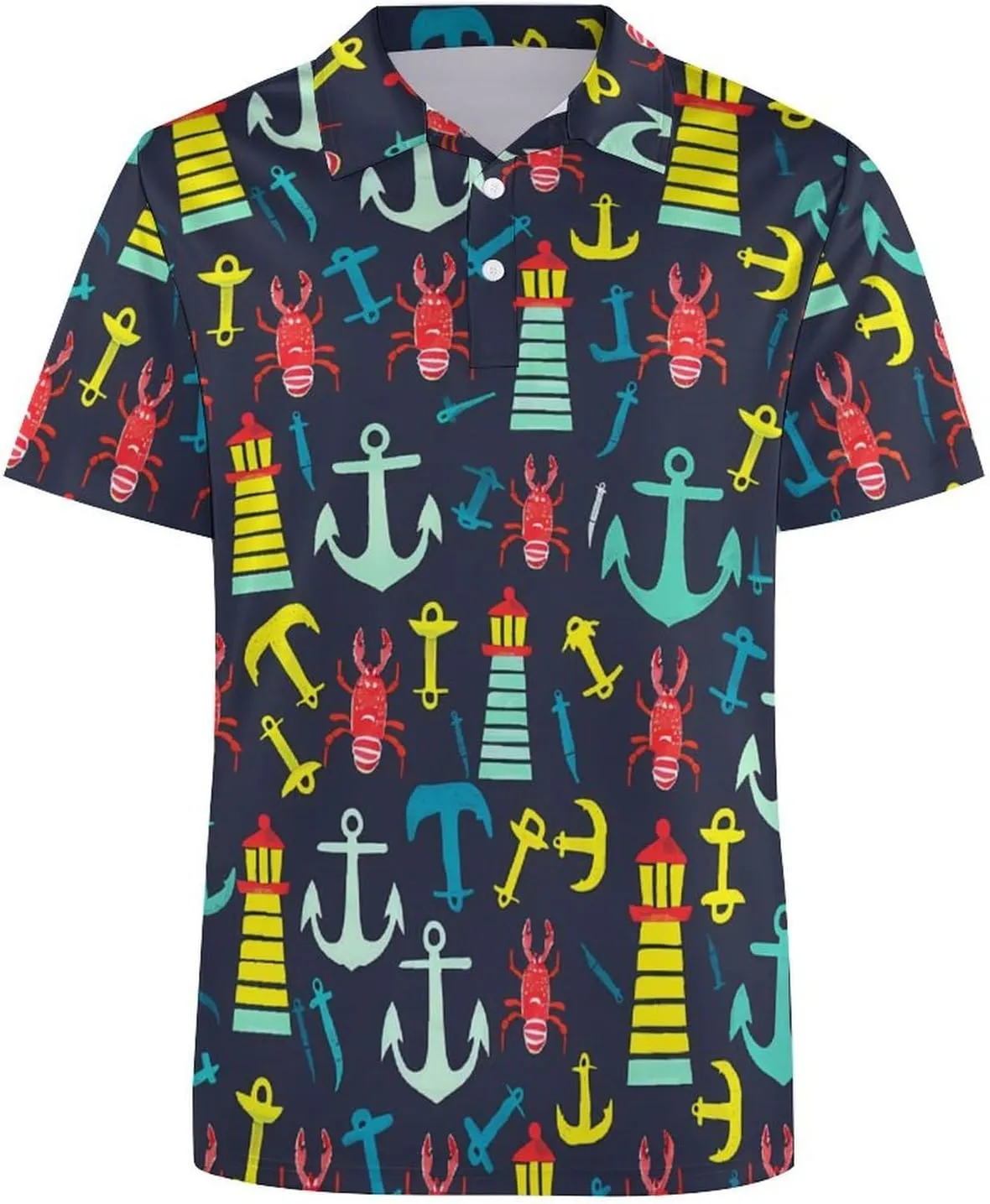 Red Lobster Lighthous Mens Polo Shirts Quick Dry Short Sleeve Golf Slim Fit T Shirt