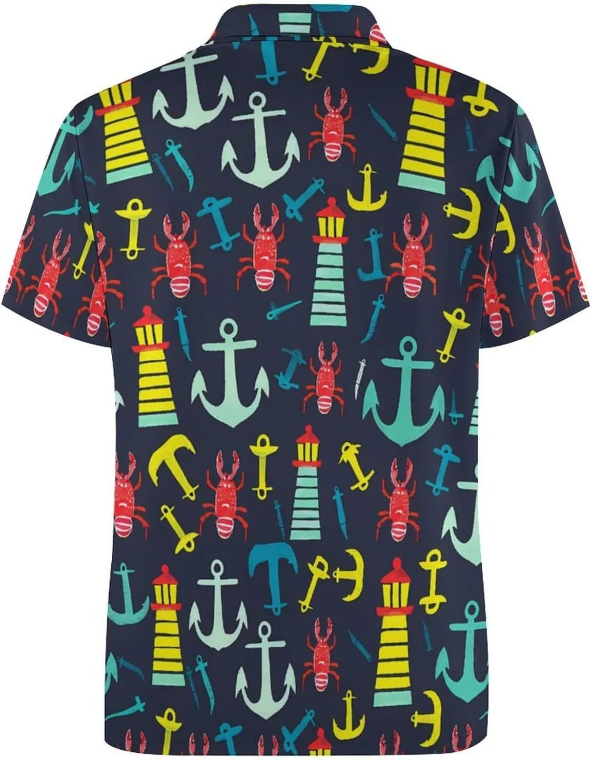 Red Lobster Lighthous Mens Polo Shirts Quick Dry Short Sleeve Golf Slim Fit T Shirt