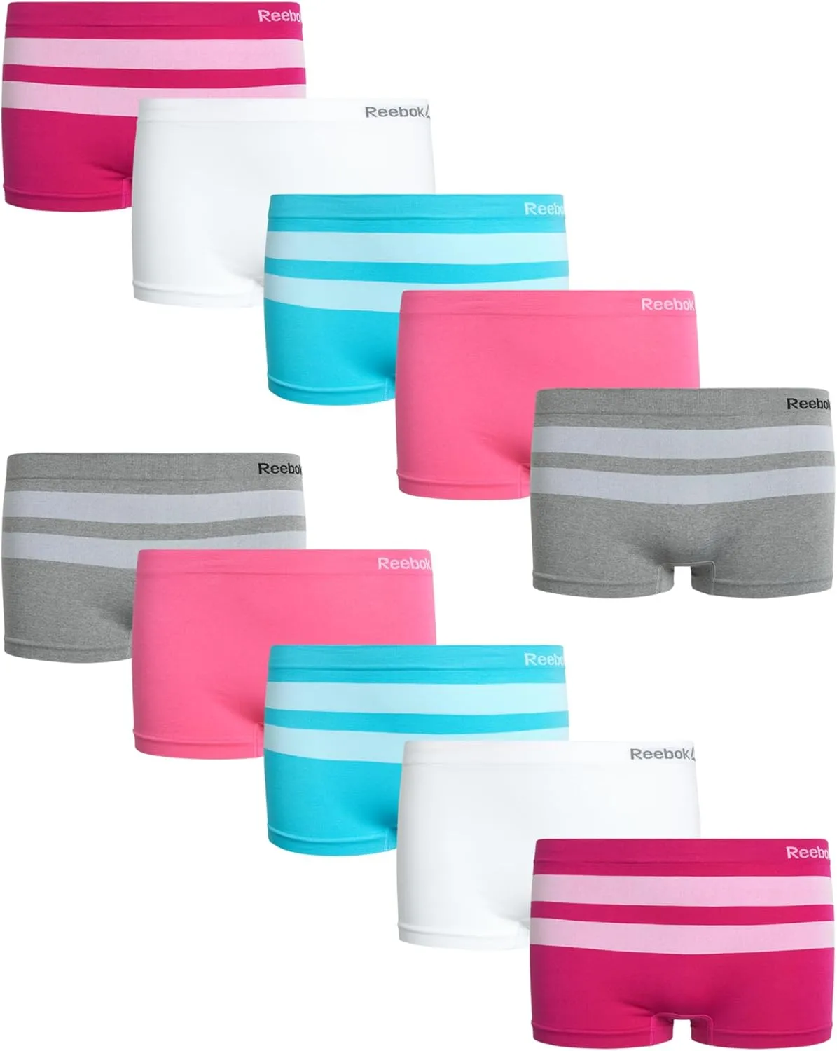 Reebok Girls Boyshorts Underwear - 10 Pack Soft Seamless Boyshort Panties Breathable Girls Underwear (Sizes: 6-16)
