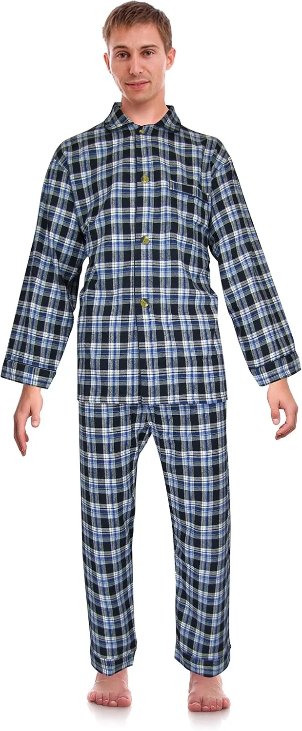 RK Classical Sleepwear Mens 100% Cotton Flannel Pajama Set,
