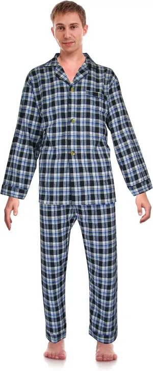 RK Classical Sleepwear Mens 100% Cotton Flannel Pajama Set,