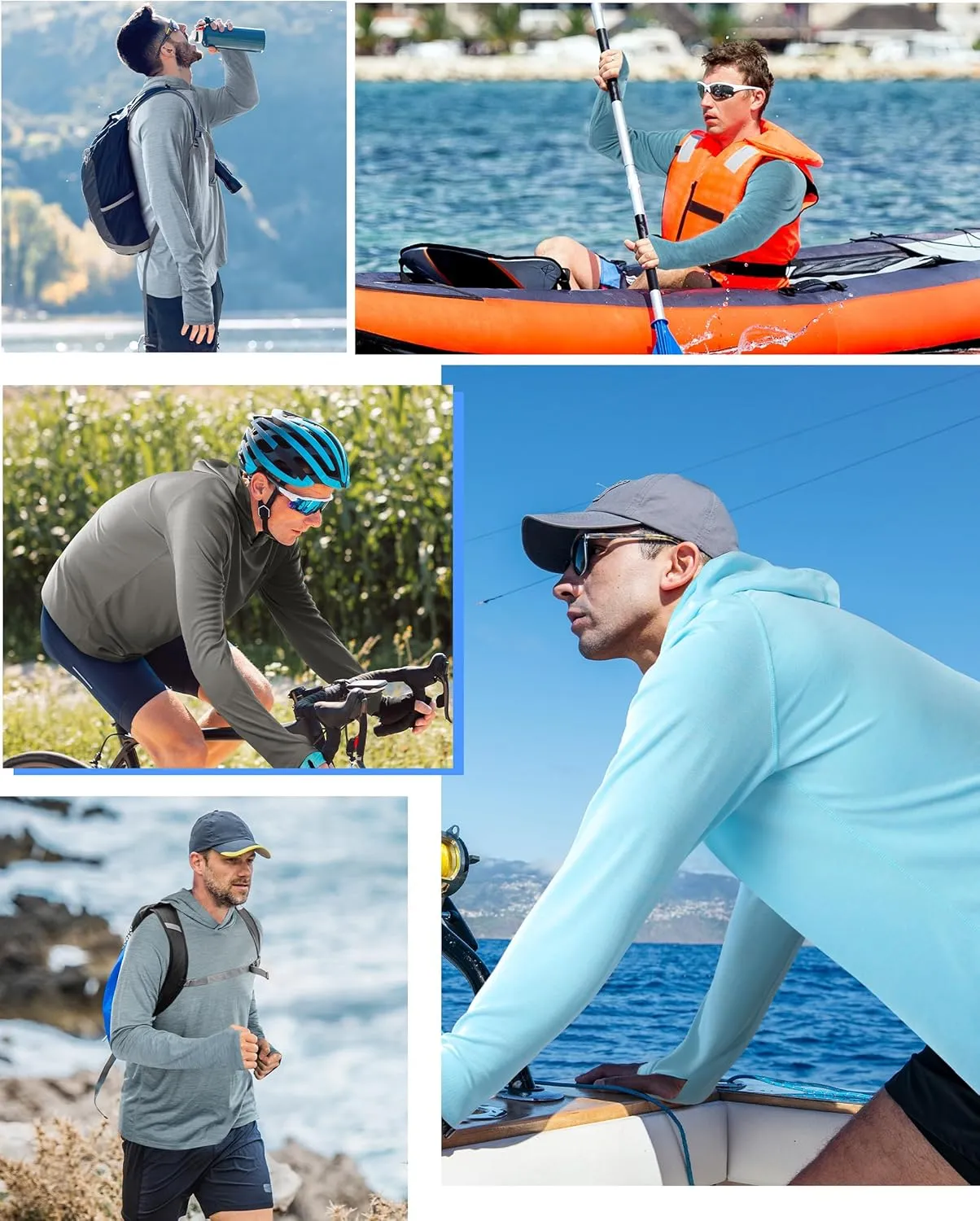 Roadbox UPF 50  Fishing Shirts for Men, Long Sleeve SPF UV Sun Protection Hoodie with Thumb Holes Swim Running Rash Guard