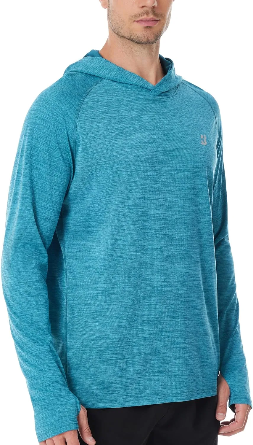 Roadbox UPF 50  Fishing Shirts for Men, Long Sleeve SPF UV Sun Protection Hoodie with Thumb Holes Swim Running Rash Guard