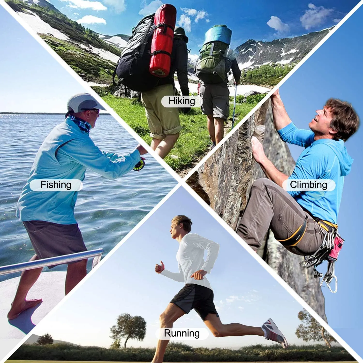 Roadbox UPF 50  Fishing Shirts for Men, Long Sleeve UV Sun Protection Hoodie, Outdoor Hiking Running Swimming Rash Guard