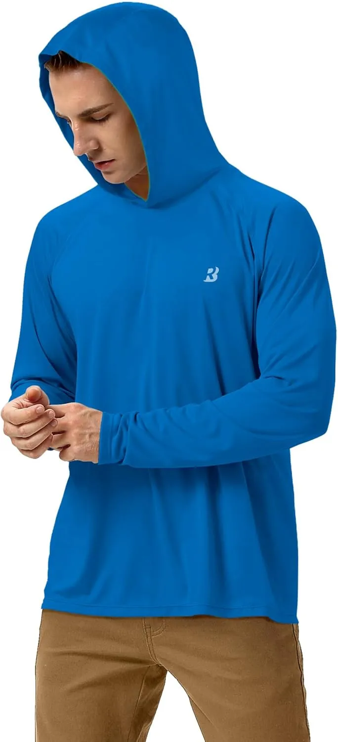 Roadbox UPF 50  Fishing Shirts for Men, Long Sleeve UV Sun Protection Hoodie, Outdoor Hiking Running Swimming Rash Guard