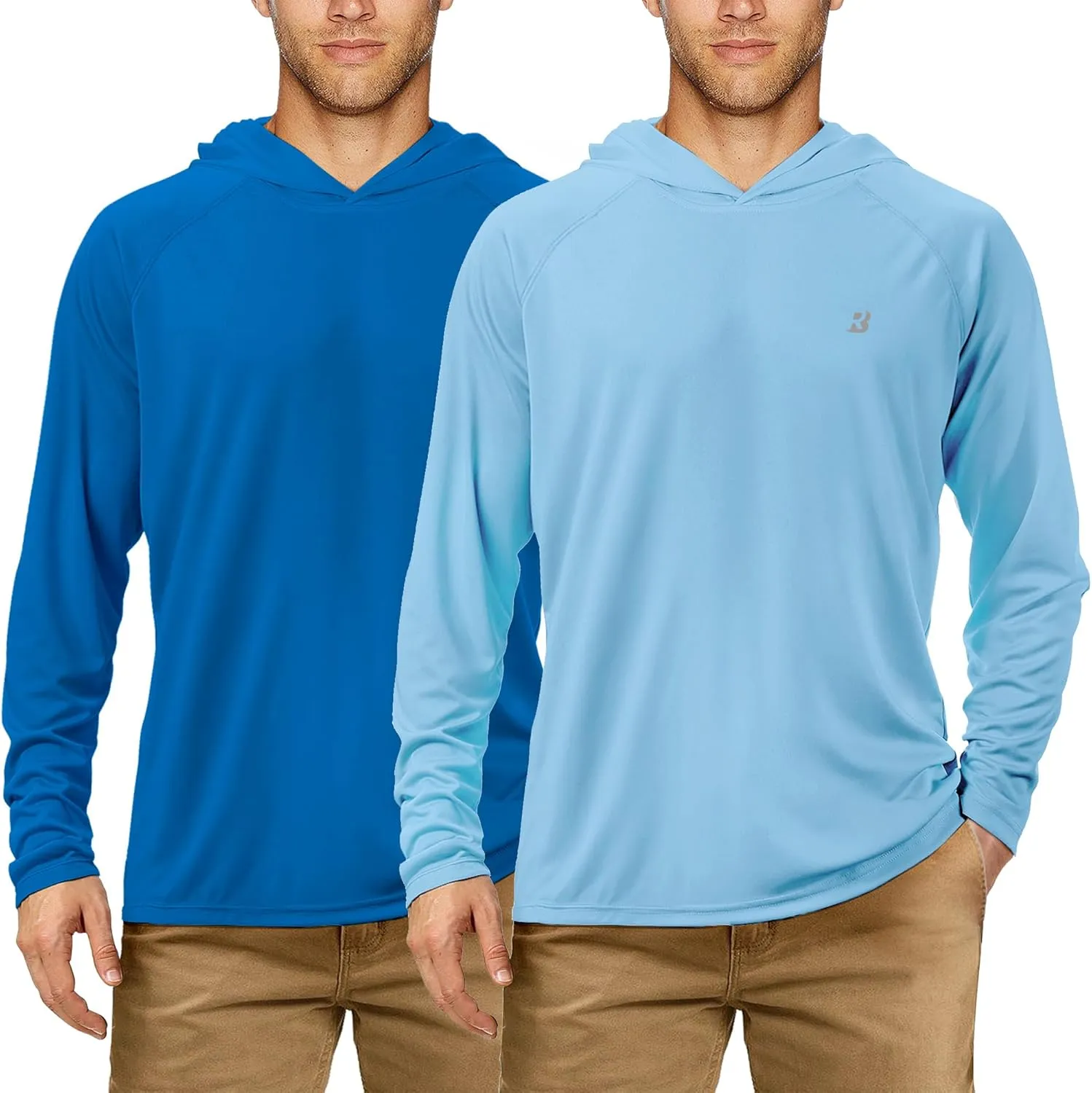 Roadbox UPF 50  Fishing Shirts for Men, Long Sleeve UV Sun Protection Hoodie, Outdoor Hiking Running Swimming Rash Guard