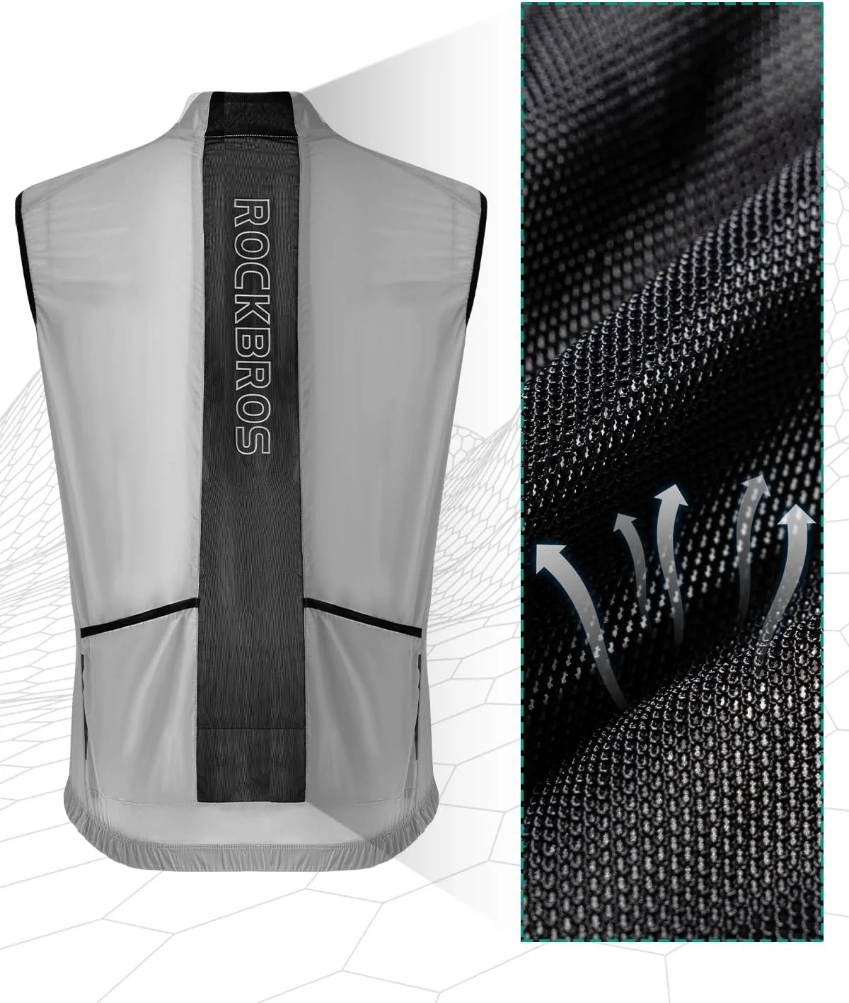 ROCKBROS Cycling Vest for Men Women Windbreaker Breathable Bike Vest Sleeveless Lightweight with Back Pockets Silver