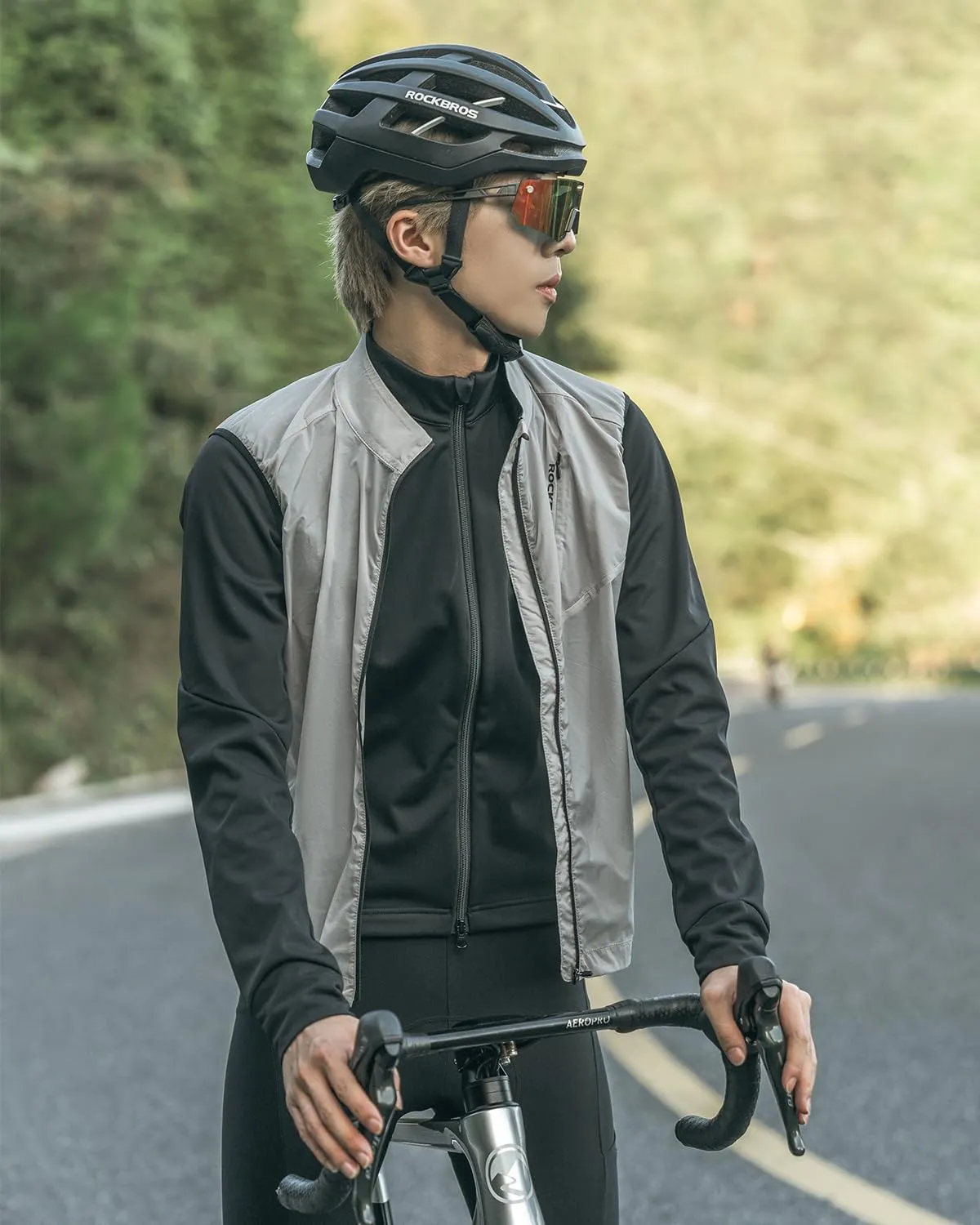 ROCKBROS Cycling Vest for Men Women Windbreaker Breathable Bike Vest Sleeveless Lightweight with Back Pockets Silver