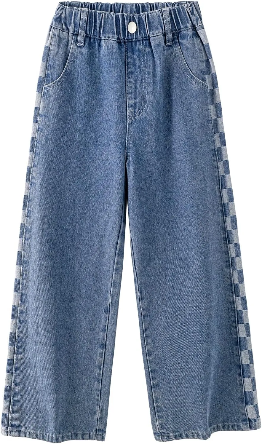 Rolanko Girls Jeans Denim Elastic Wasit Wide Leg Baggy Pants Kids Clothes 4-14 Years