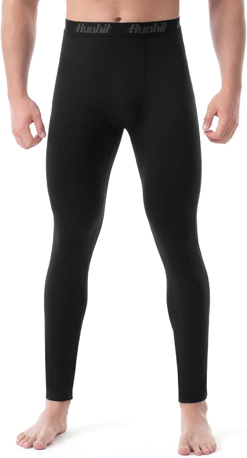 Runhit Men's Thermal Compression Pants Fleece Lined Sports Tights Athletic Leggings Base Layer Bottoms Cold Weather Gear