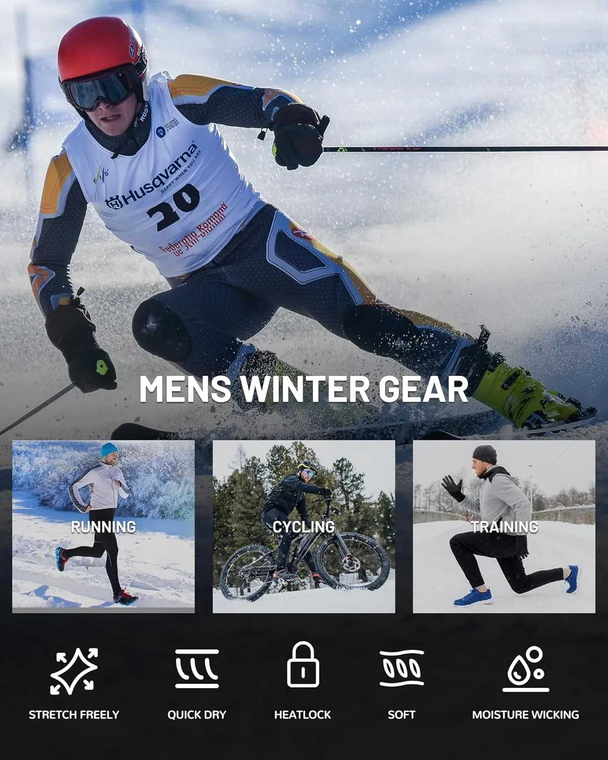 Runhit Men's Thermal Compression Pants Fleece Lined Sports Tights Athletic Leggings Base Layer Bottoms Cold Weather Gear