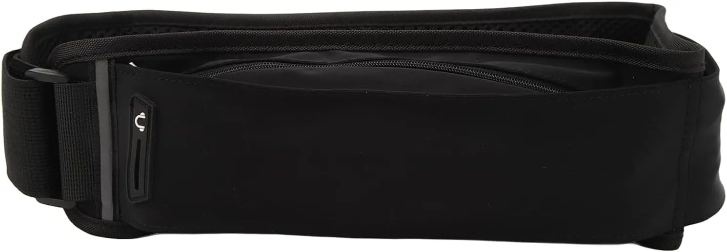 Running Waist Bag Multi Pocket Elastic Breathable Jogging Belt Reflective Strip Exercise Fitness Travel (Black)