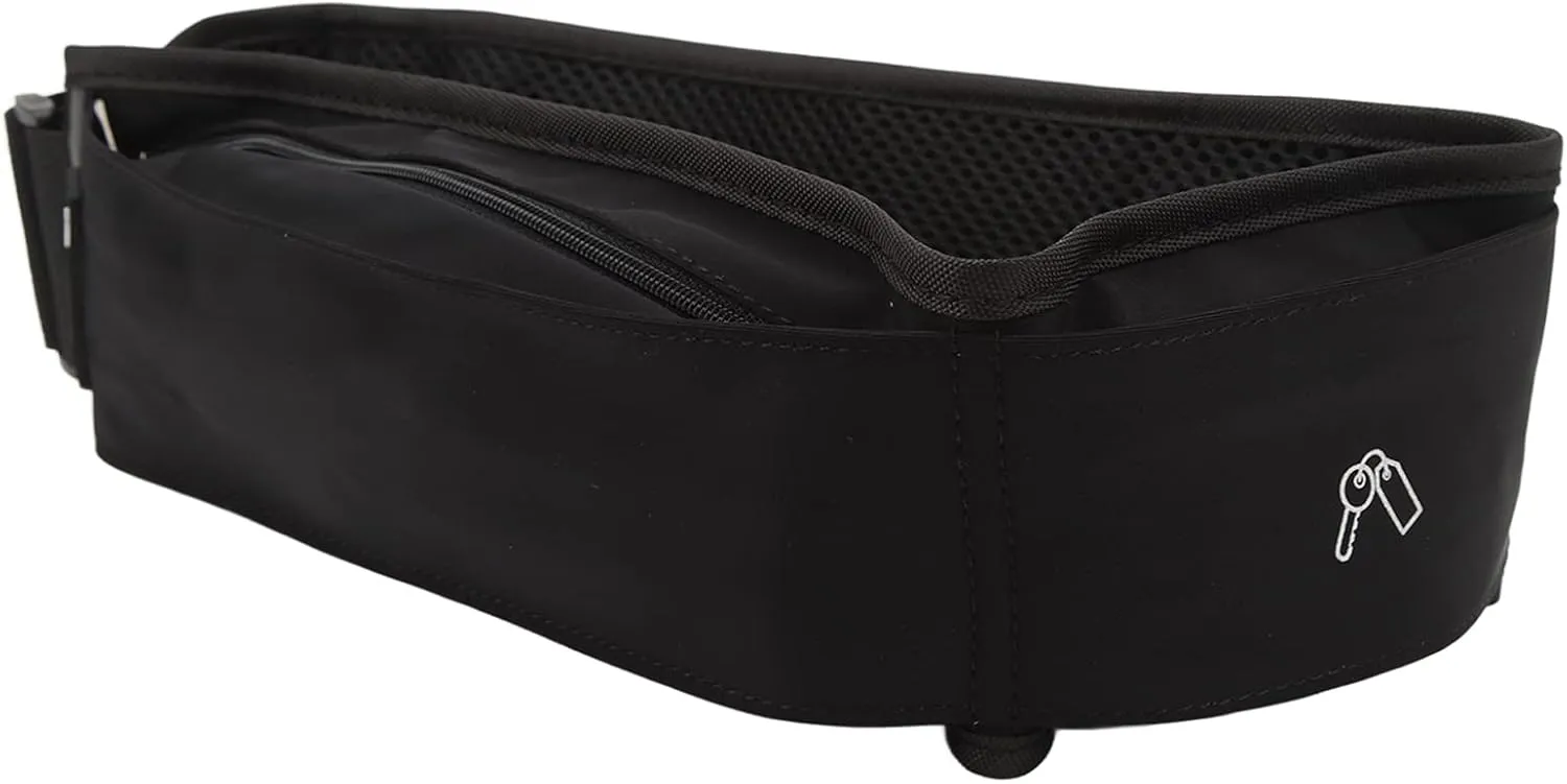 Running Waist Bag Multi Pocket Elastic Breathable Jogging Belt Reflective Strip Exercise Fitness Travel (Black)