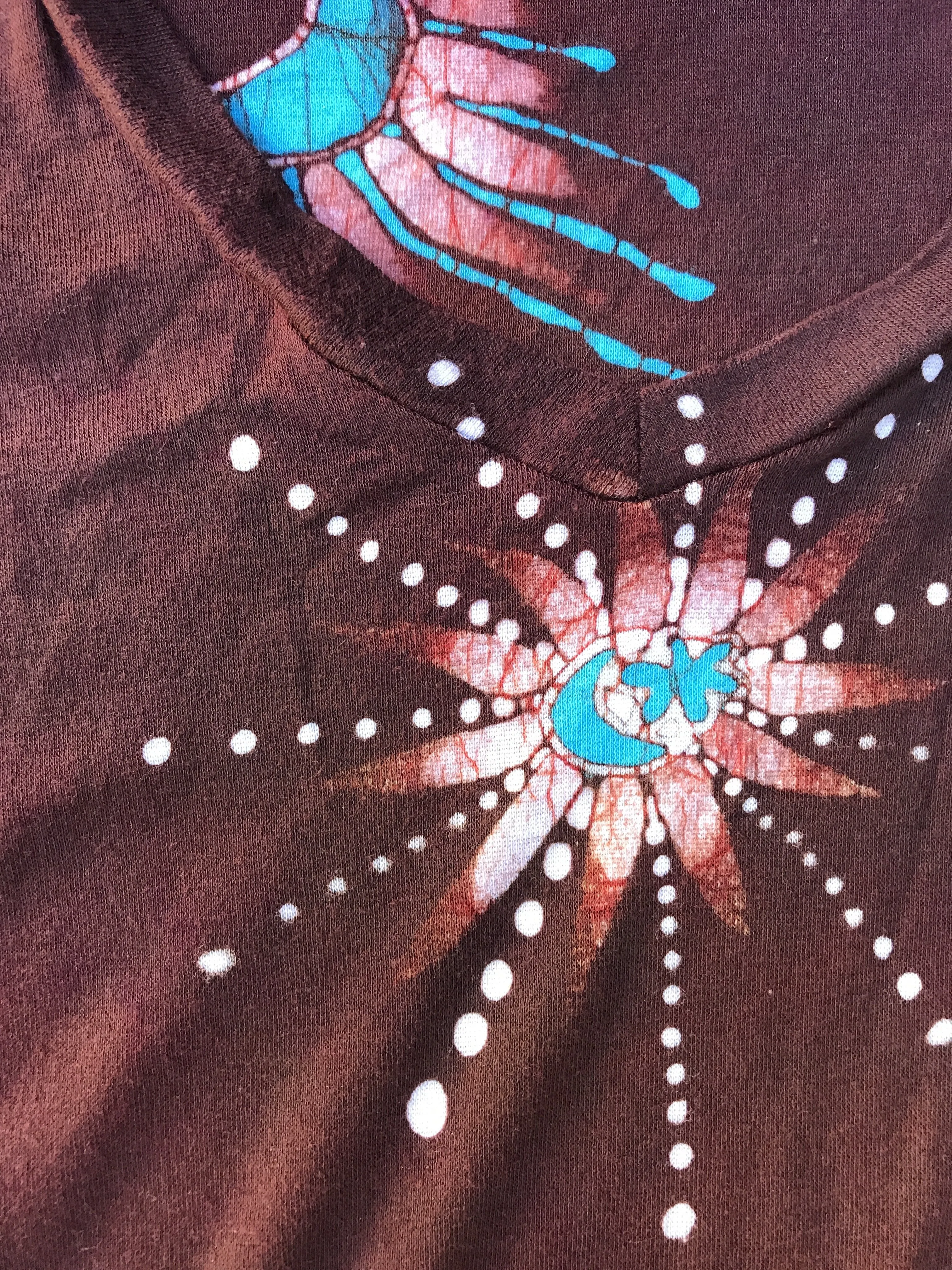 Rust and Turquoise Star Long Sleeve Batik Top