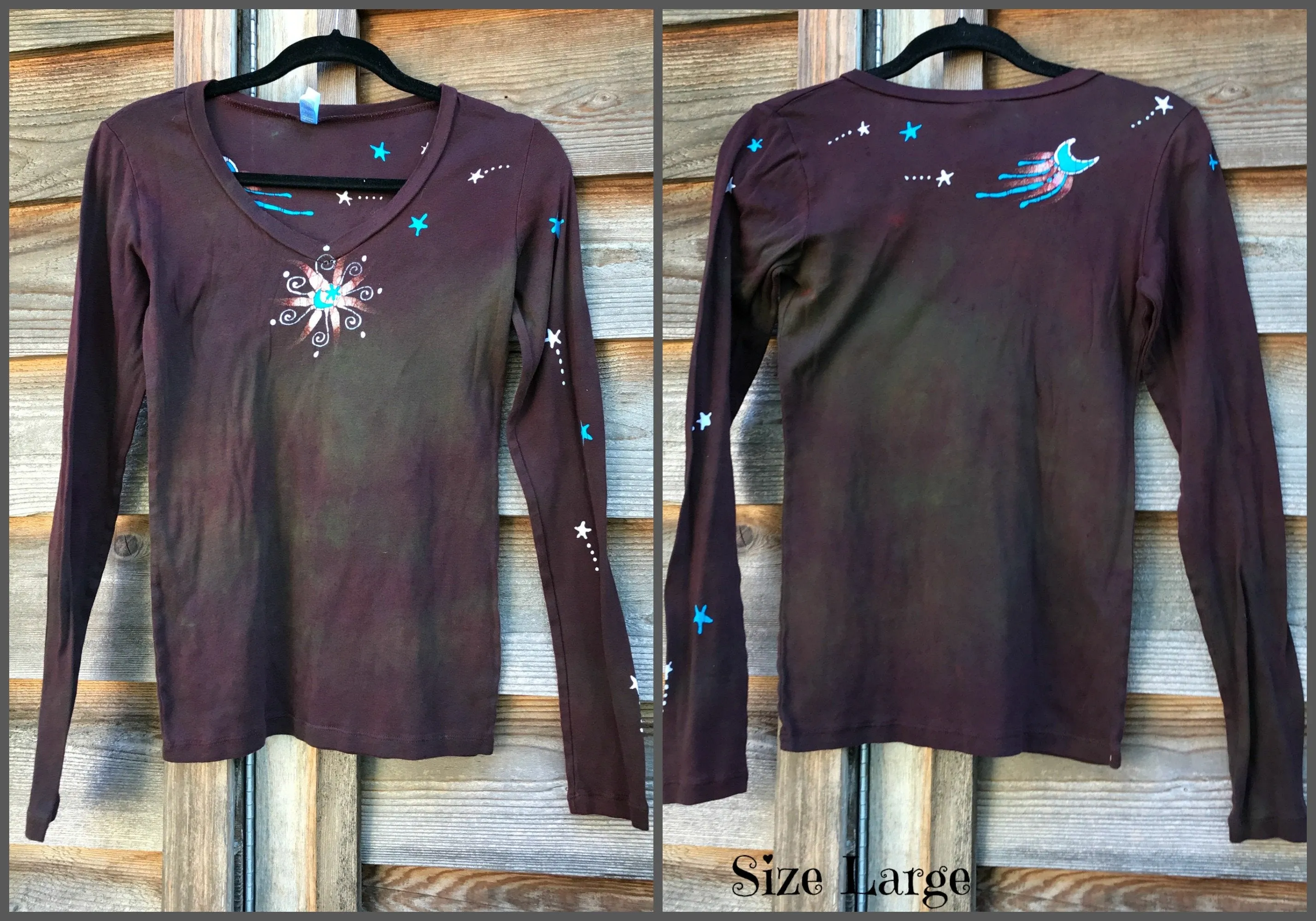 Rust and Turquoise Star Long Sleeve Batik Top