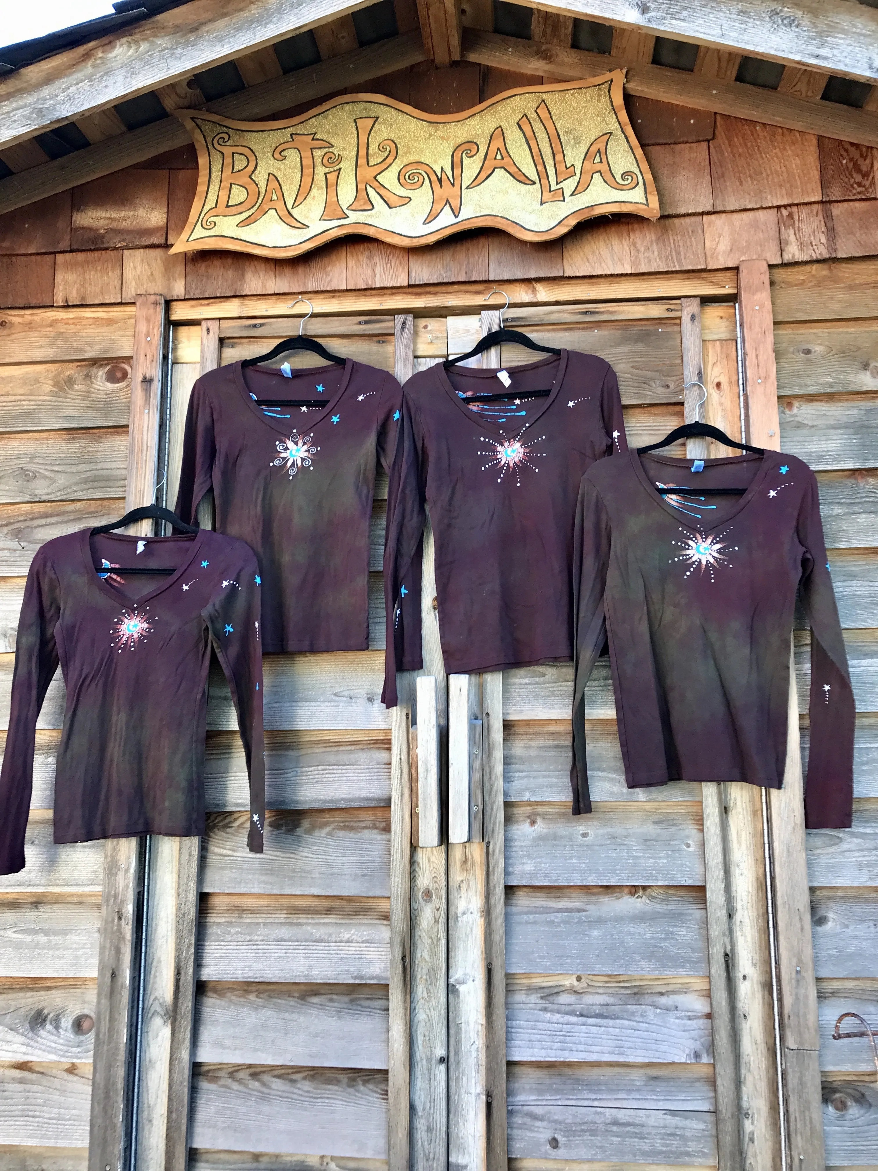 Rust and Turquoise Star Long Sleeve Batik Top