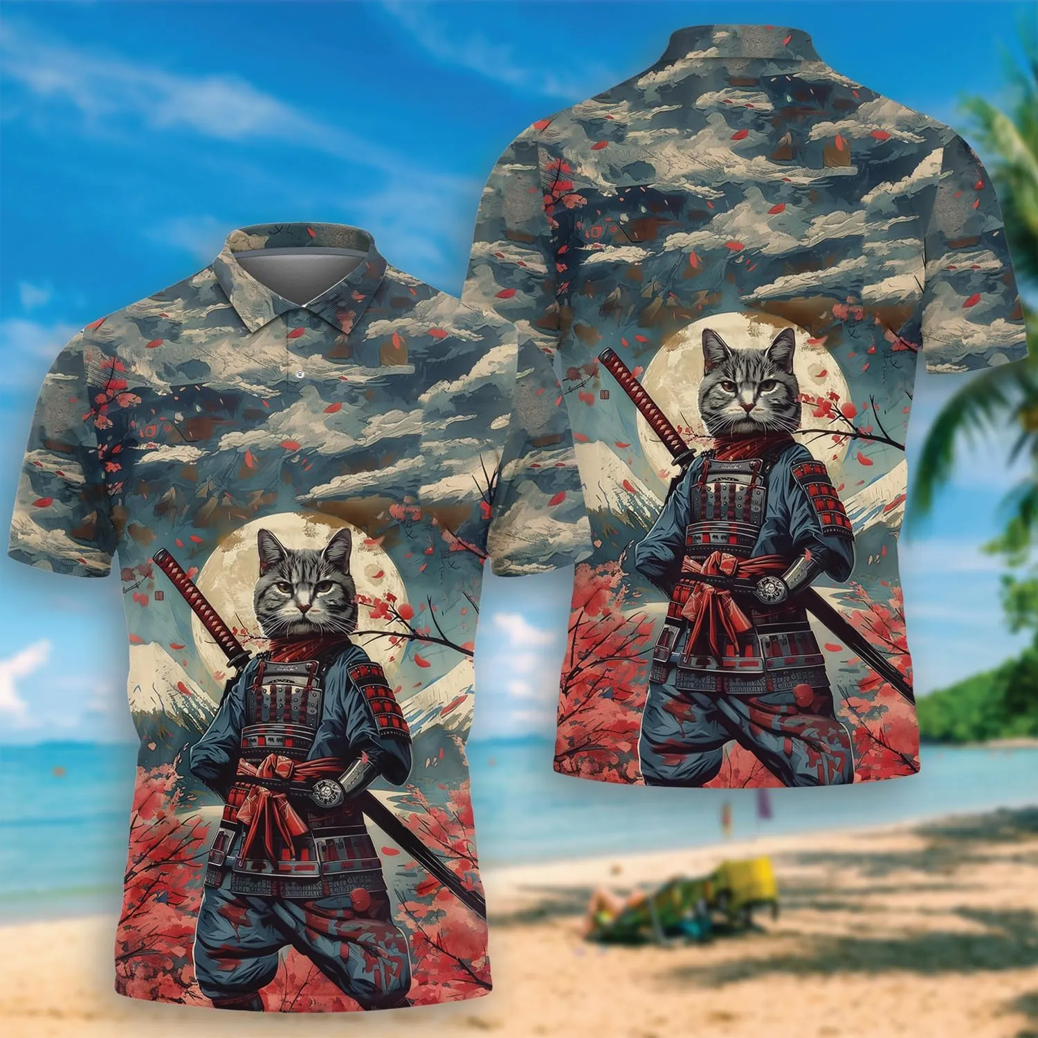Samurai Golf Shirt Men Funny Golf Polos for Men Dry Fit- Warrior Golf Polo Shirts Hawaiian Polo Golf Outfits (MP_PL_21)