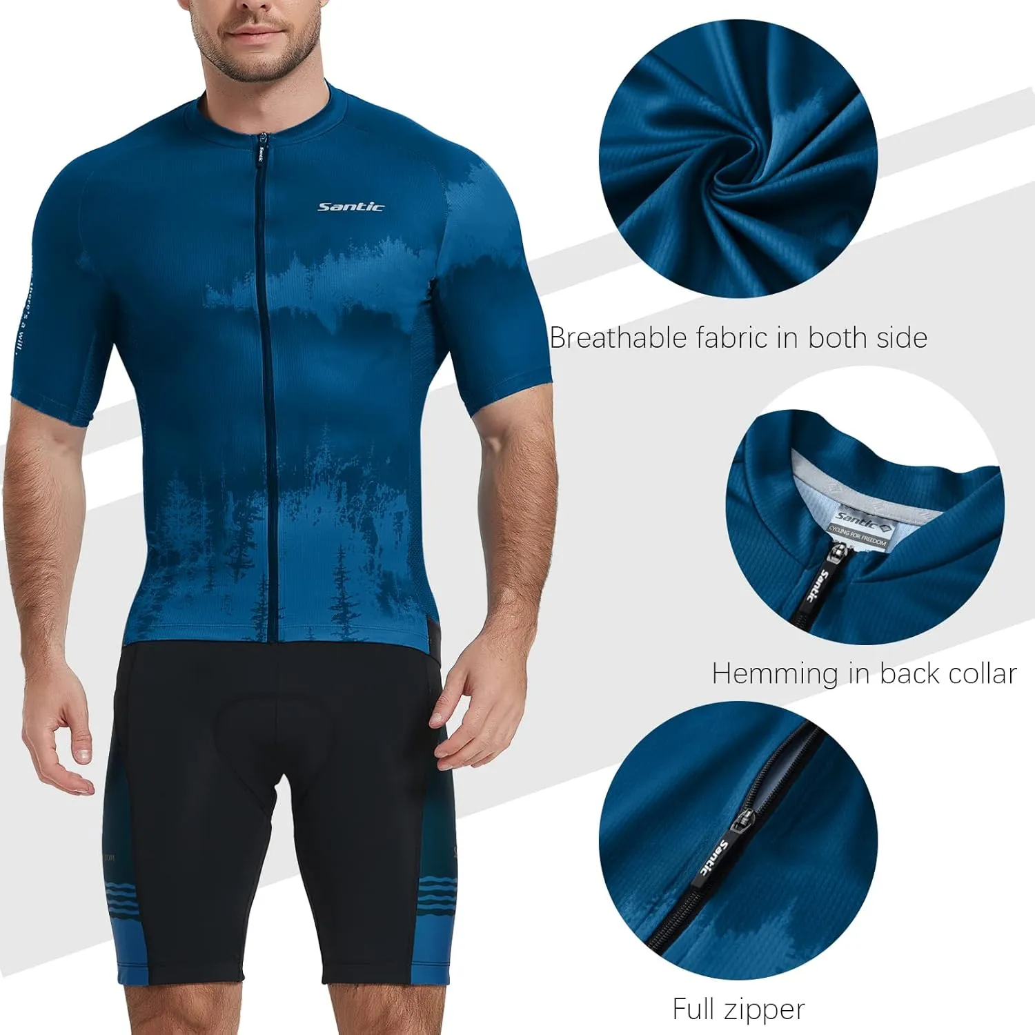 Santic Mens Cycling Jersey Short Sleeve Bike Shirts for Men Bicycle Jacket with Pockets Breathable & Quick Dry Yorkson