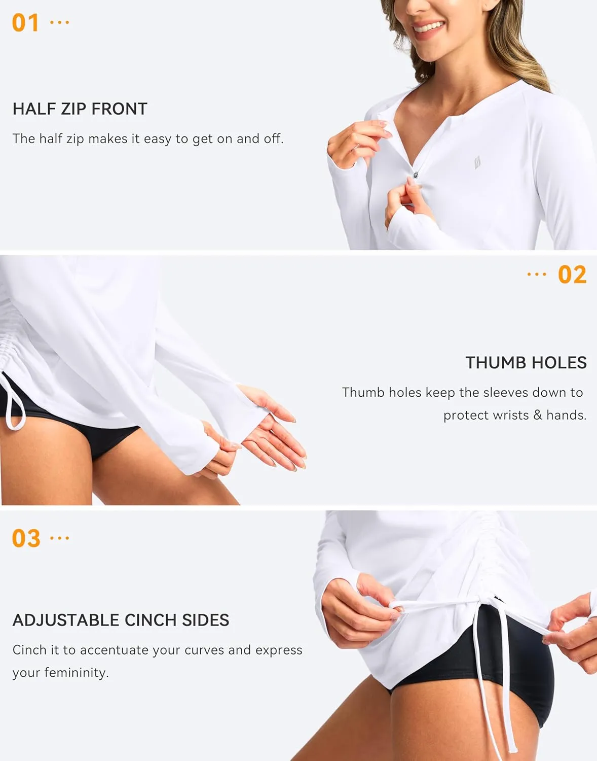 SANTINY Women's Rash Guard UPF50  SPF Long Sleeve Swimsuits Top UV Sun Protection Swim Shirts for Woman with Zip