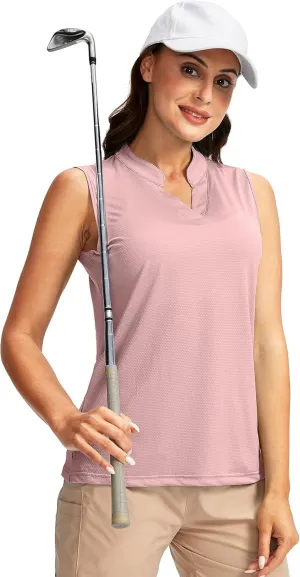SANTINY Women's Sleeveless Golf Shirt V-Neck Lightweight Quick Dry Tennis Tank Tops Golf Polo Shirts for Women