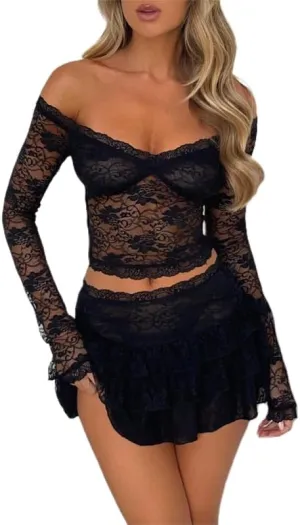 Sastianaen Women Sexy Mini Skirt Set Y2k Strapless Tube Top Bodycon Skirt 2 Piece Outfits Dress Solid Party Club Streetwear
