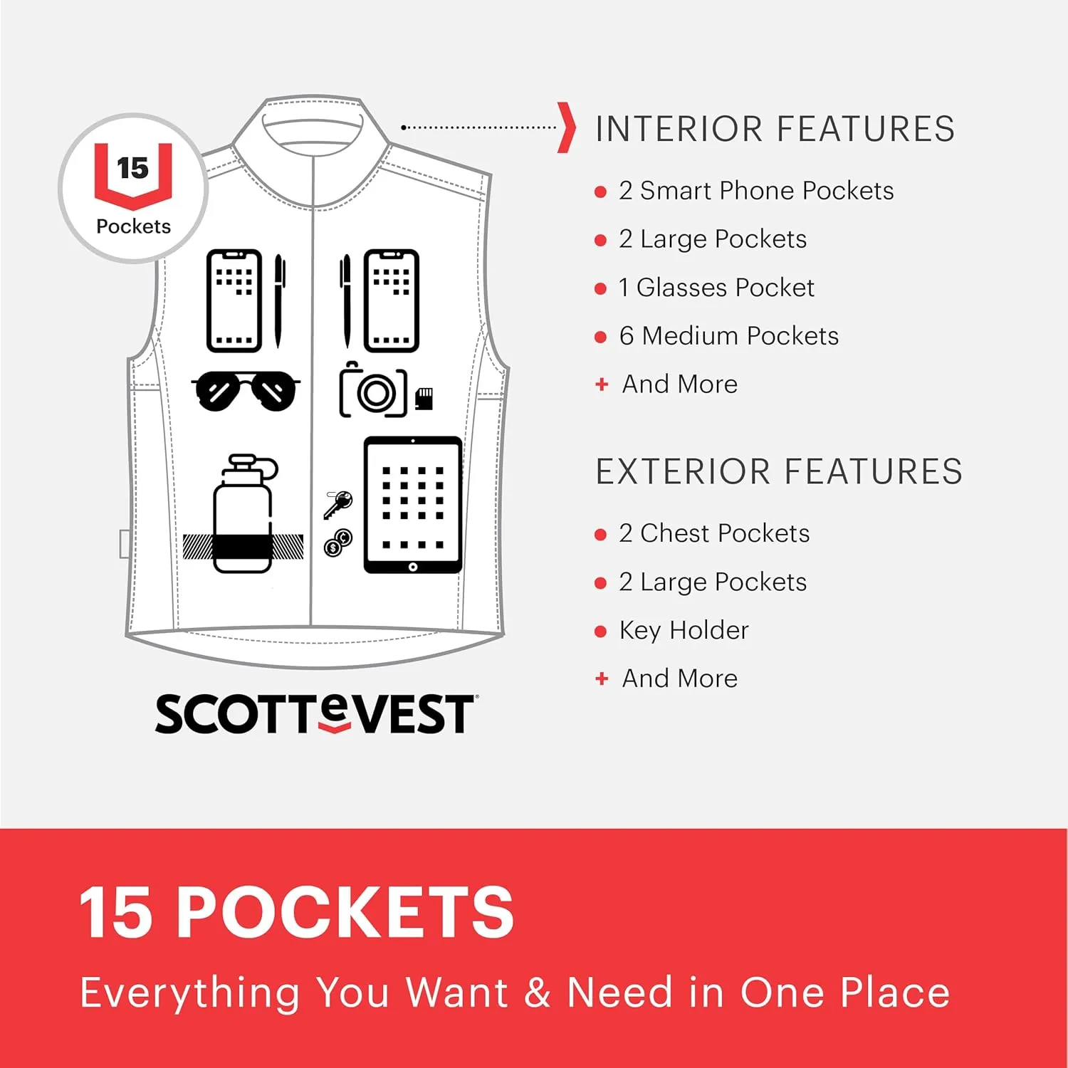 SCOTTeVEST Fireside Fleece Vest for Men - 15 Hidden Pockets - Warm Wrinkle Resistant for Travel & More