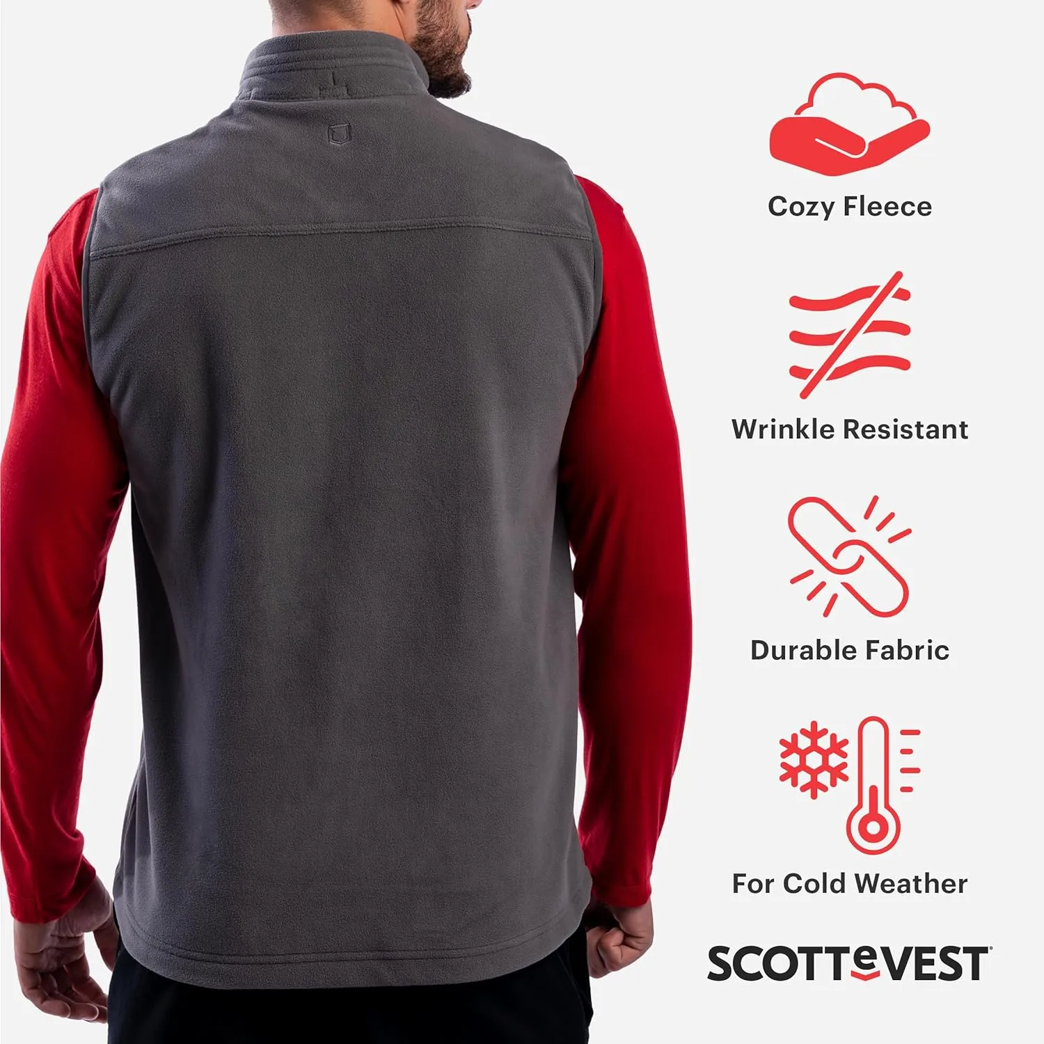 SCOTTeVEST Fireside Fleece Vest for Men - 15 Hidden Pockets - Warm Wrinkle Resistant for Travel & More