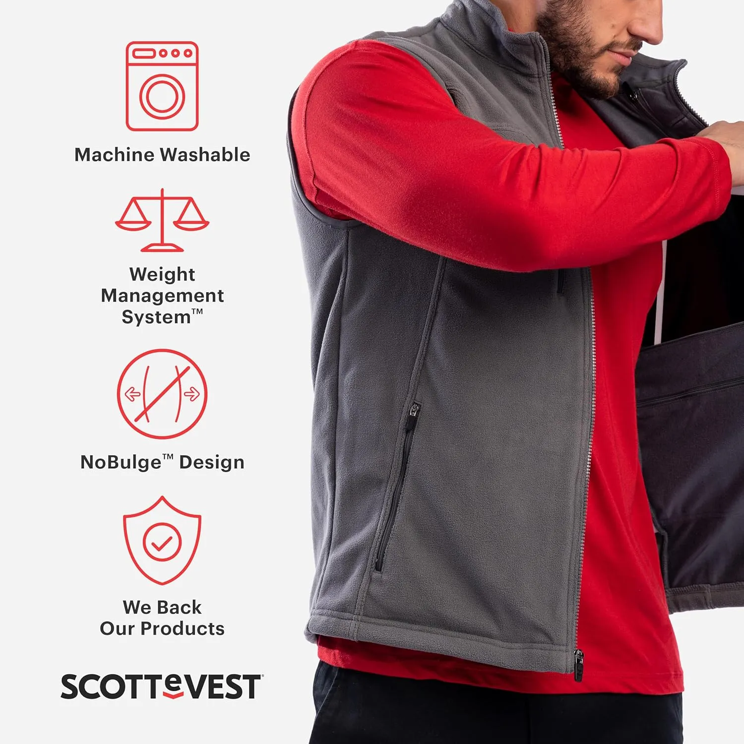SCOTTeVEST Fireside Fleece Vest for Men - 15 Hidden Pockets - Warm Wrinkle Resistant for Travel & More