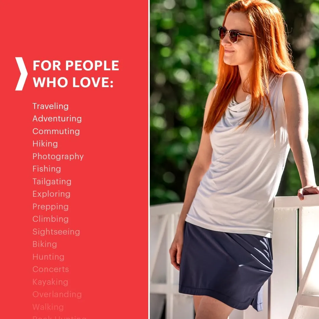 SCOTTeVEST Scarlett Skort for Women - 8 Hidden Pockets - Breathable Lightweight Workout Skirt for Travel & More