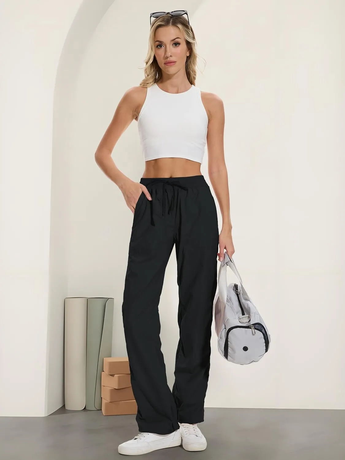 SEVEGO Women's 30"/32"/34"/36" Tall Inseam Lightweight Dance Studio Pants Ruched Workout Athletic Casual Pants