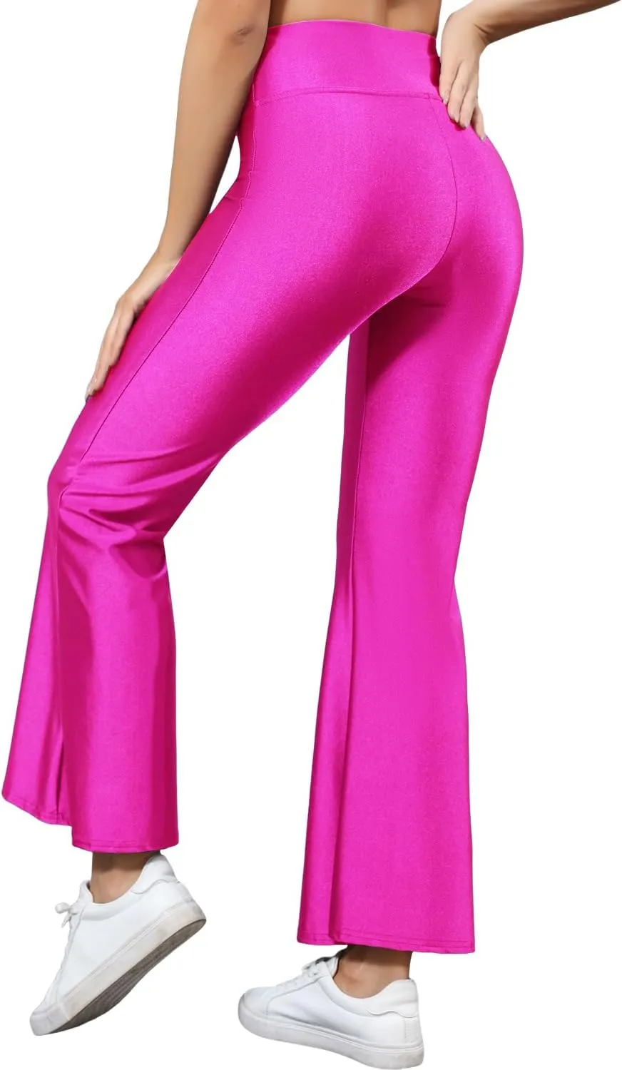 Sghenr Women's Shiny High Waisted Flare Yoga Pants Tummy Control Wide Leg Casual Workout Leggings