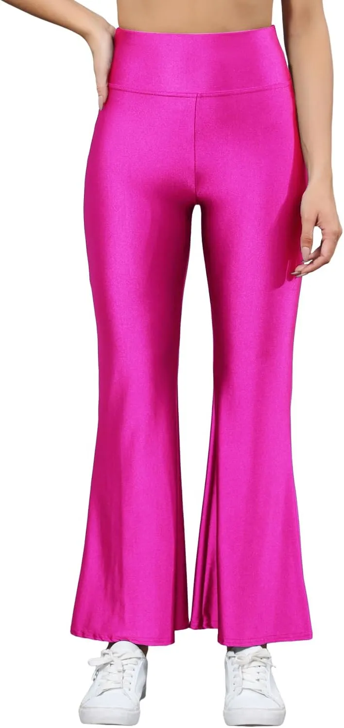 Sghenr Women's Shiny High Waisted Flare Yoga Pants Tummy Control Wide Leg Casual Workout Leggings