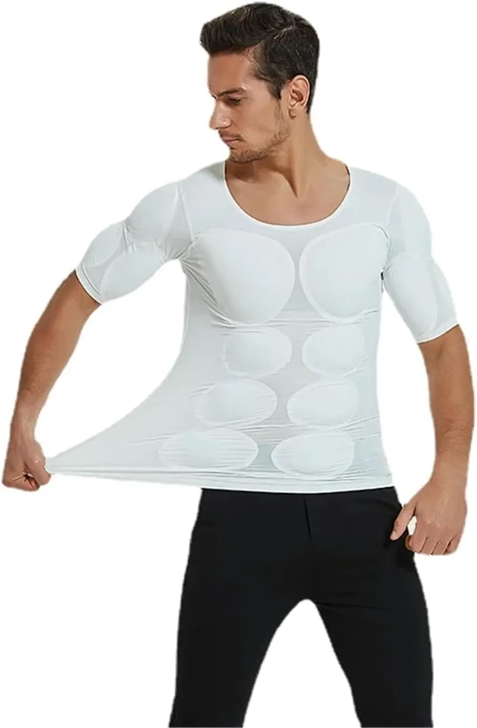 Shape Shirt Body Shaper Fake Muscle Enhancers ABS Invisible Pads Top Chest Shirts Soft Protection Fitness Muscular Undershirt