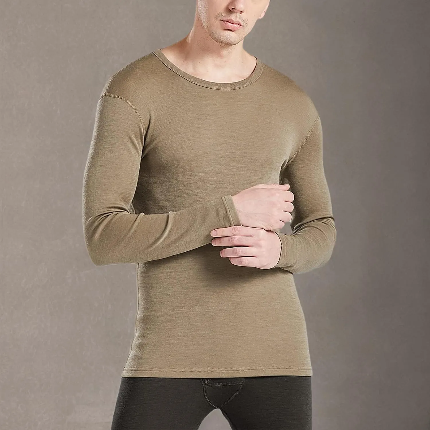 SHEEP RUN 100% Merino Wool Men's Wicking Breathable Base Layer Hiking Running Long Sleeve Shirt