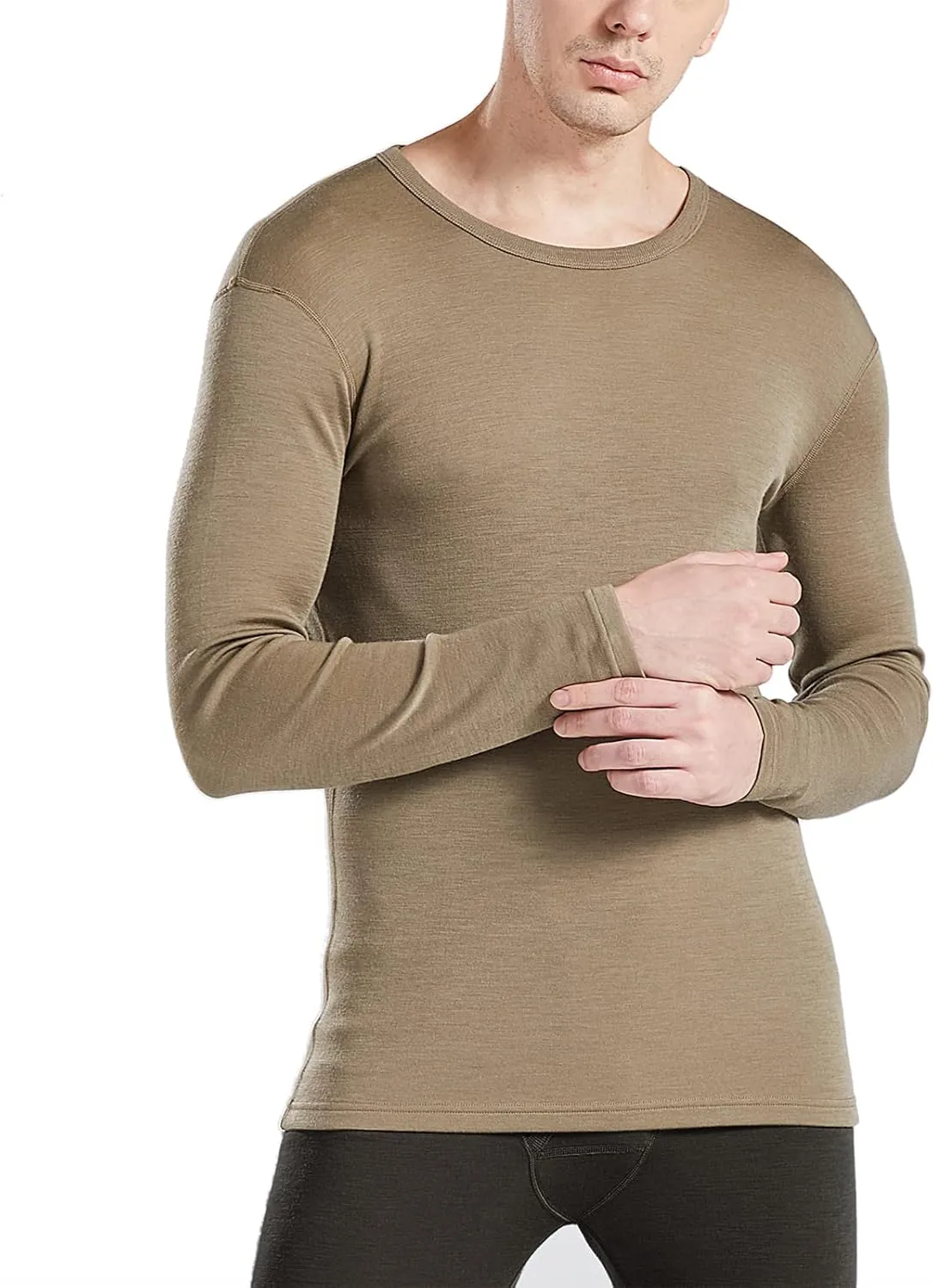 SHEEP RUN 100% Merino Wool Men's Wicking Breathable Base Layer Hiking Running Long Sleeve Shirt