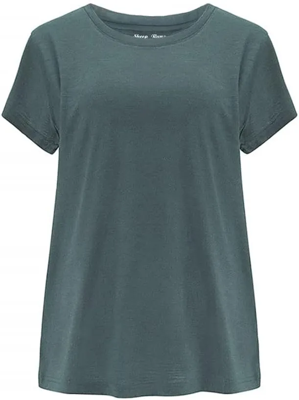 SHEEP RUN Womens Merino Wool T Shirt Breathable Wicking Hiking Yoga Loose Fit Base Layer Shirt