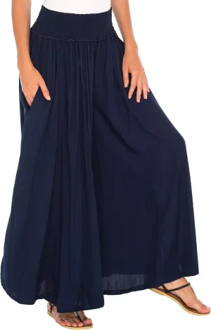 SHU-SHI Womens Palazzo Flowy Summer Pants Wide Leg Lounge Trousers Elastic Waist Side Pockets