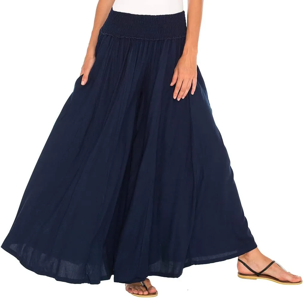 SHU-SHI Womens Palazzo Flowy Summer Pants Wide Leg Lounge Trousers Elastic Waist Side Pockets