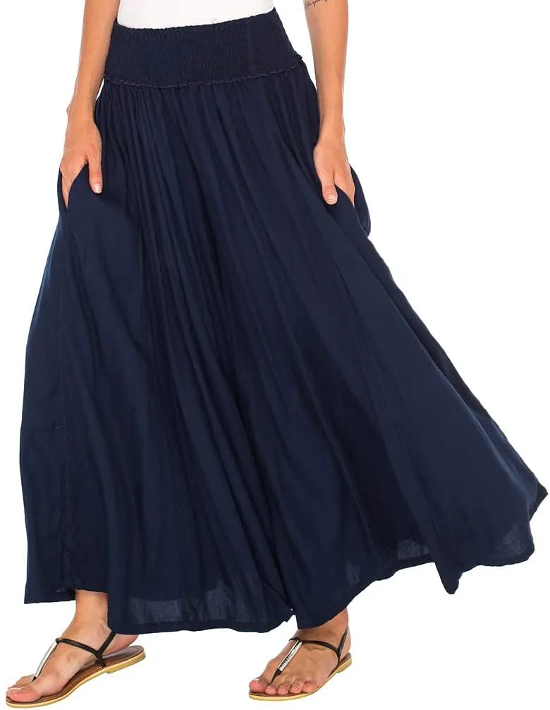 SHU-SHI Womens Palazzo Flowy Summer Pants Wide Leg Lounge Trousers Elastic Waist Side Pockets