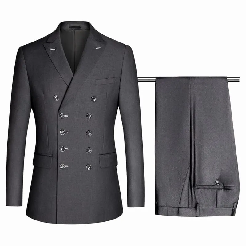 Simple Gray Peaked Lapel Double Breasted Business Suits Two Pieces Prom Suits