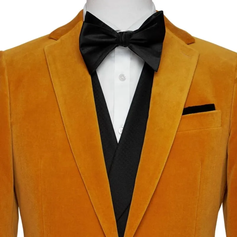 Simple Orange Notched Lapel Two Pieces Velvet Prom Suits