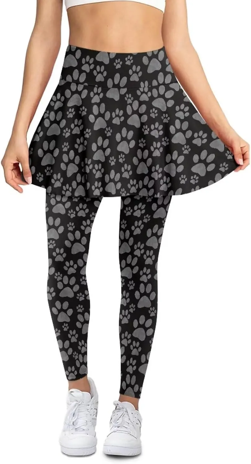 Skirted Leggings for Women Stretchy High Waist Skirted Yoga Pants Breathable Quick Dry Tennis Leggings with Skirt