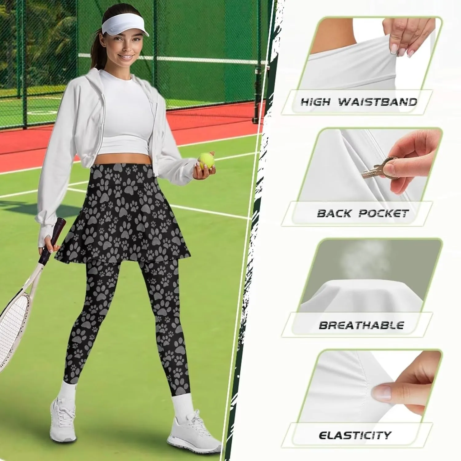 Skirted Leggings for Women Stretchy High Waist Skirted Yoga Pants Breathable Quick Dry Tennis Leggings with Skirt