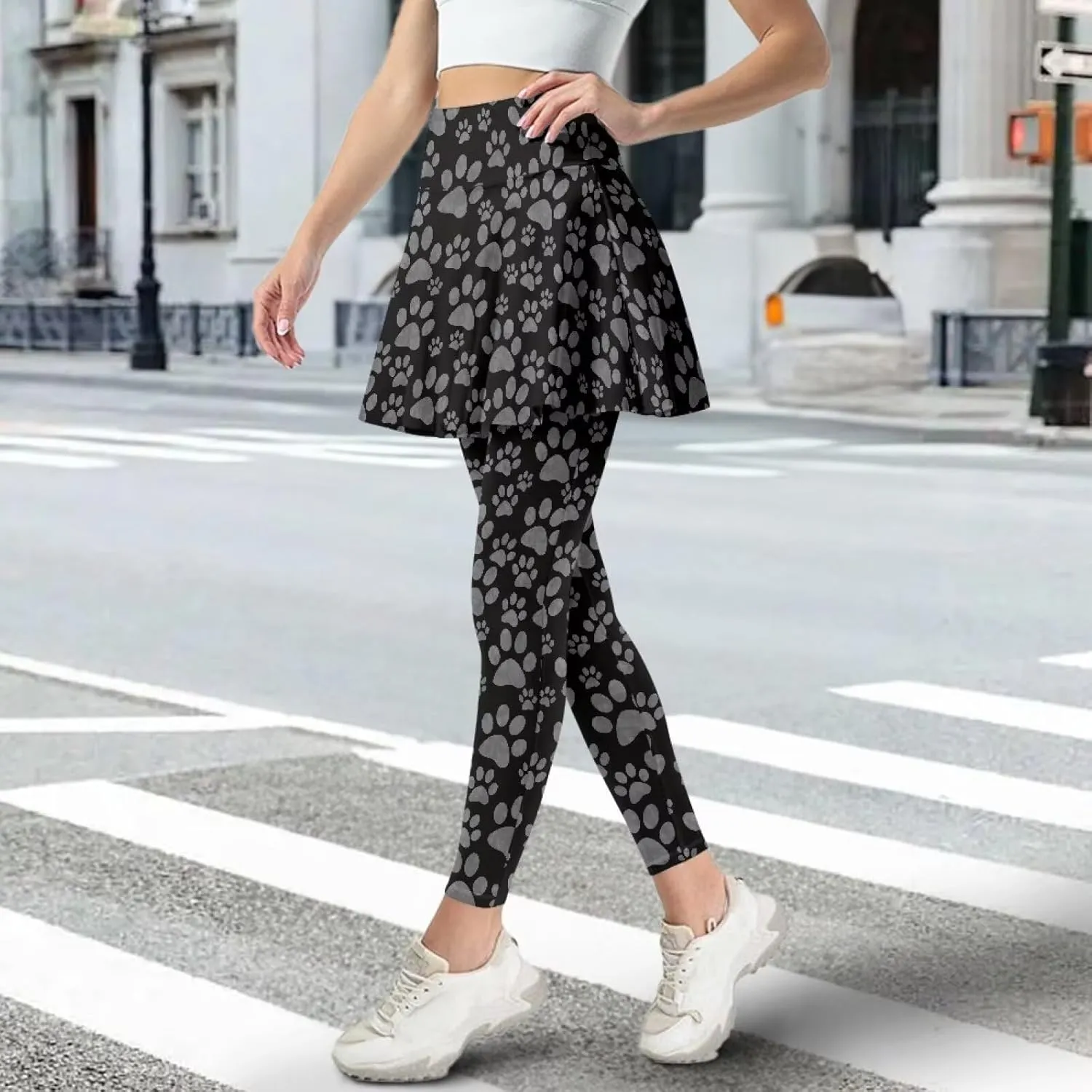 Skirted Leggings for Women Stretchy High Waist Skirted Yoga Pants Breathable Quick Dry Tennis Leggings with Skirt